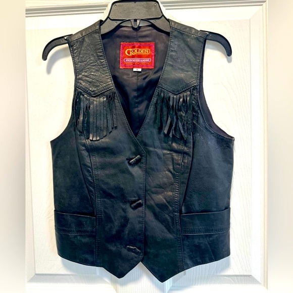 Vintage Gypsy Boho Biker Core Leather Fringed Vest w toggle buttons - Picture 1 of 5